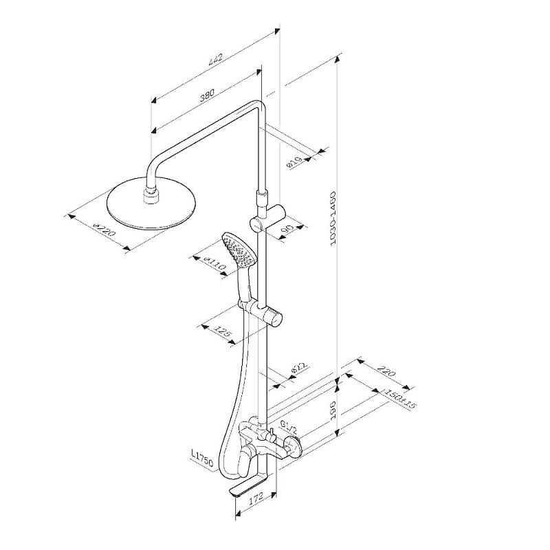 Душевая система AM.PM Sunny F0785C900 стойка с тропическим душем, смесителем, изливом, хром