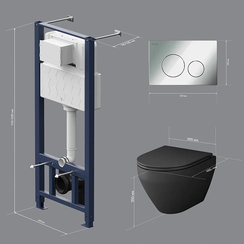 Унитаз подвесной безободковый с инсталляцией AM.PM Spirit V2.0 IS49051.701700MB сиденьем микролифт, хром пневм. клавишей