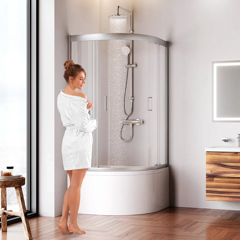 Душевое ограждение без поддона 90x90 AM.PM Gem W90G-401A090WT профиль серебристый