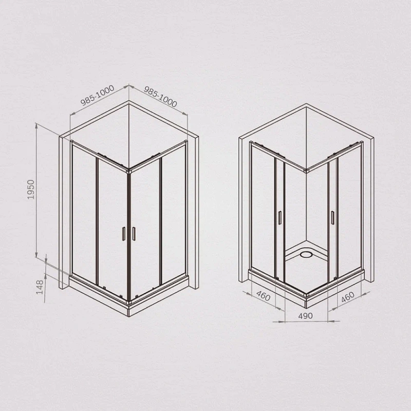 Душевое ограждение без поддона 100x100 AM.PM Gem W90G-403-100100-BT профиль черный матовый