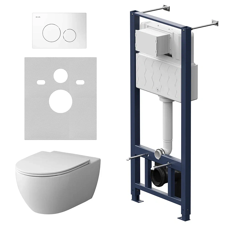 Унитаз подвесной безободковый с инсталляцией AM.PM Awe IS49001.111700 сиденьем микролифт, белой пневм. клавишей