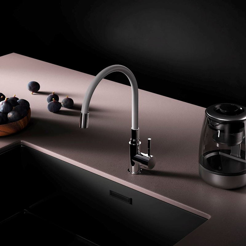 Смеситель для кухни AM.PM X-Joy S F85B07605 высокий, хром, с серым гибким изливом