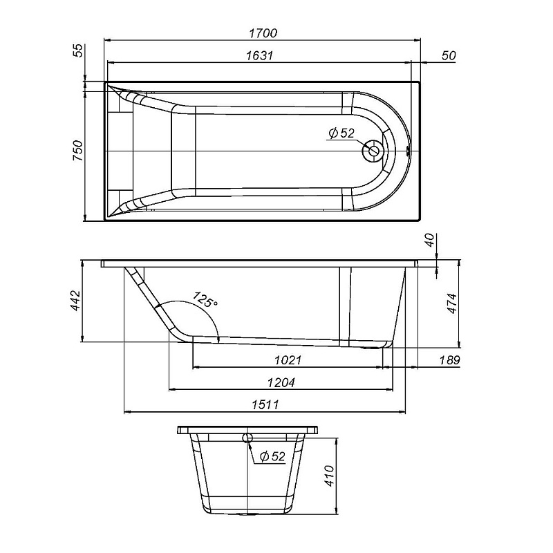 Панель 170 AM.PM W72A-170-075W-P2 под ванну Spirit