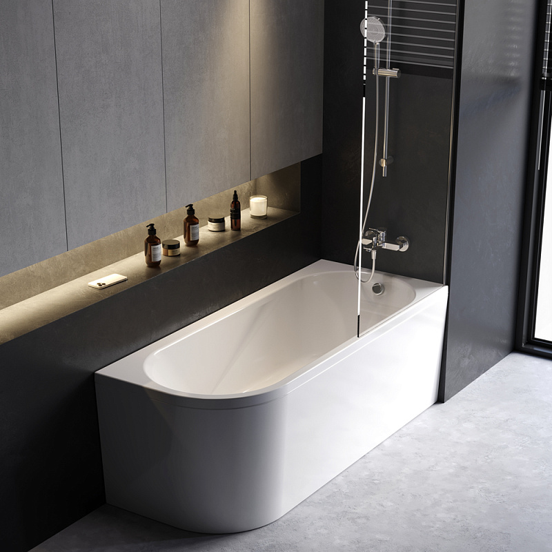 Ванна акриловая 170x70 AM.PM X-Joy W94A-170R70W-ARP ассиметричная с каркасом и панелью, белая глянцевая