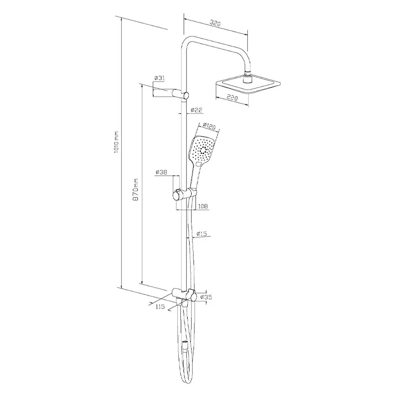 Душевая система Damixa Eclipse 931000000 стойка с тропическим душем, хром