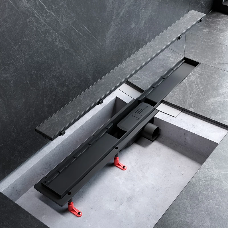 Душевой трап (лоток) 80 AM.PM PrimeFlow W02SC-U11-080-04BM комбинированный затвор с черной матовой решеткой под плитку