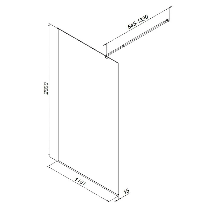 Душевая перегородка 110x200 AM.PM Func W84WI-110-F1-BTE прозрачное стекло, профиль черный матовый