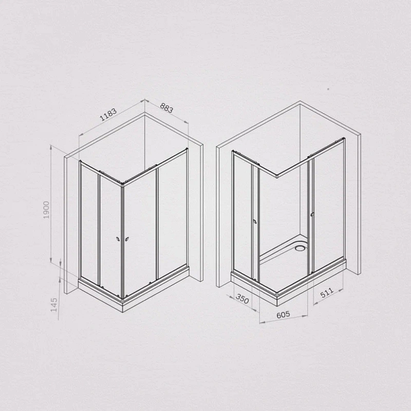Душевое ограждение без поддона 120x90 AM.PM Sunny W87G-403-12090-BT профиль черный матовый