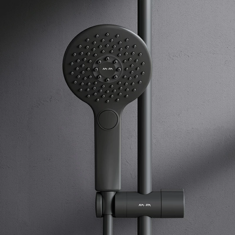 Душевая система AM.PM Inspire 2.0 F0750A522 стойка с тропическим душем, термостатом, смесителем, изливом, черная матовая