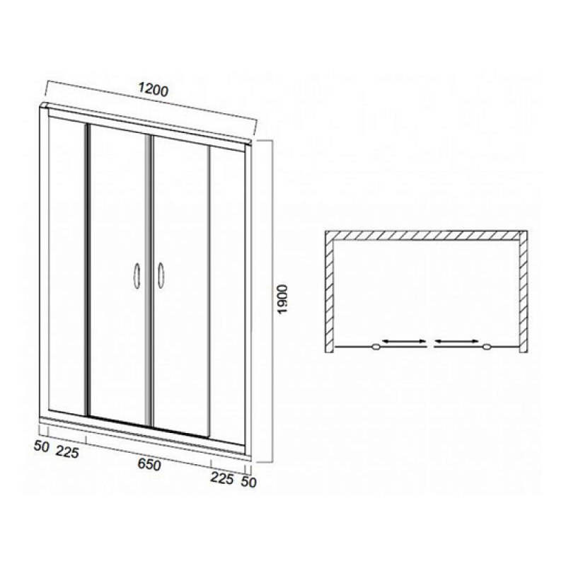 Душевая перегородка с дверью 120x190 AM.PM Bliss W55S-1202190MT прозрачное стекло, профиль серебристый