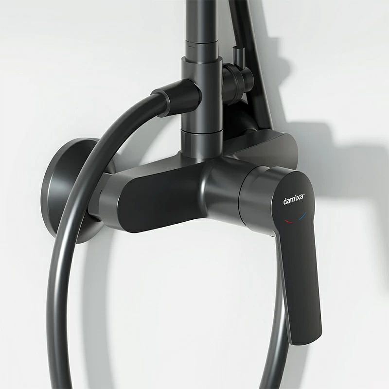 Душевая система Damixa Jupiter 977710300 стойка с тропическим душем, смесителем, черная матовая