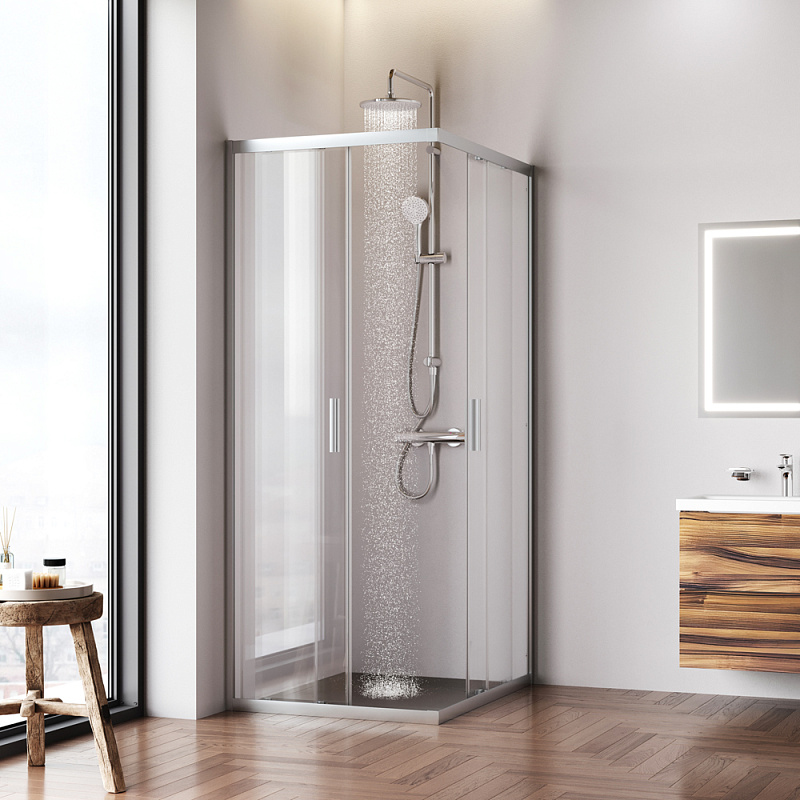 Душевое ограждение без поддона 100x80 AM.PM Gem W90G-403-100280-MT профиль серебристый