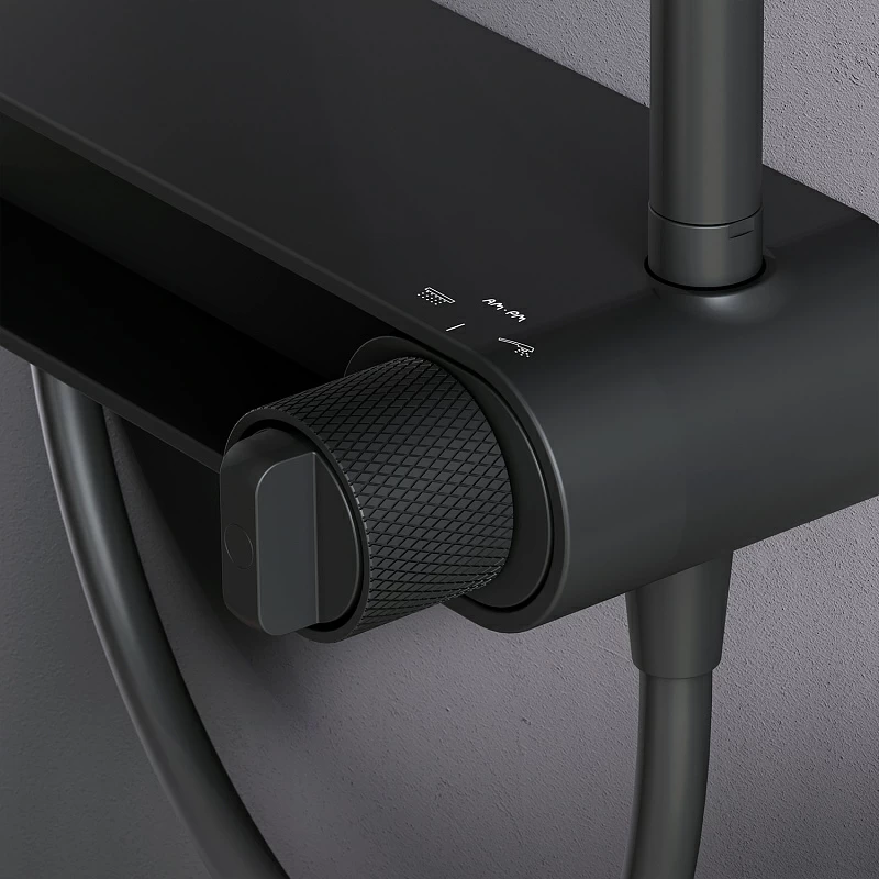 Душевая система AM.PM X-Joy F0785A622 стойка с тропическим душем, смесителем, черная матовая