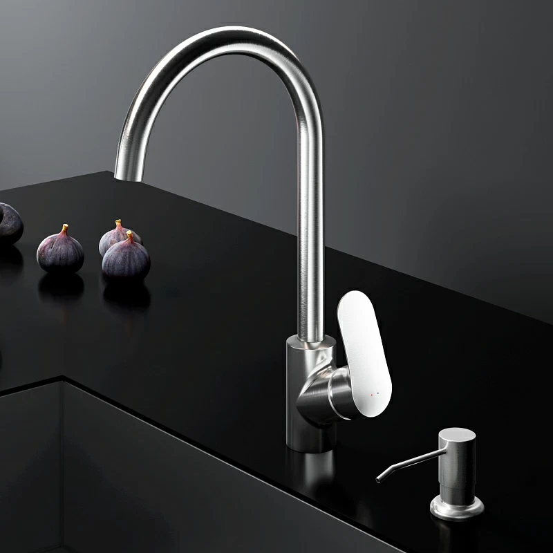 Смеситель для кухни AM.PM Like F8007D11 высокий, сатин + дозатор для моющего средства