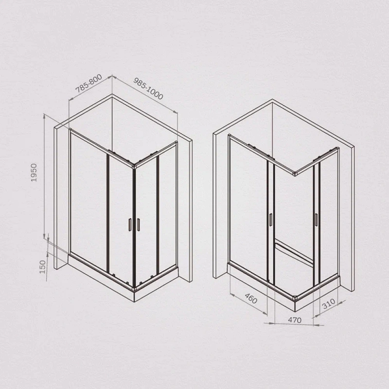 Душевое ограждение без поддона 80x100 AM.PM Gem W90G-403-100280-BT профиль черный матовый