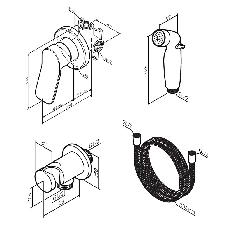 Гигиенический душ со смесителем AM.PM X-Joy F40H85A00 хром встраиваемый, шланг 1200, держатель