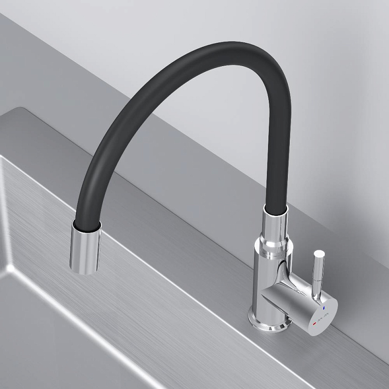 Смеситель для кухни AM.PM X-Joy S F85B07602 высокий, хром, с черным гибким изливом