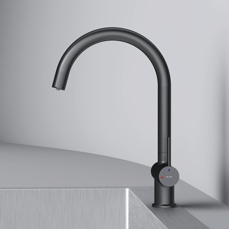 Смеситель для кухни AM.PM Func F8F07722 высокий с C-изливом с каналом для питьевой воды, черный