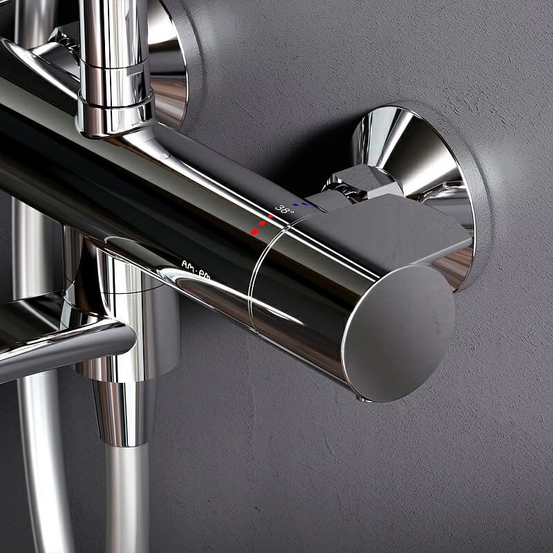 Душевая система AM.PM X-Joy F0785A500 стойка с тропическим душем, термостатом, смесителем, изливом, хром