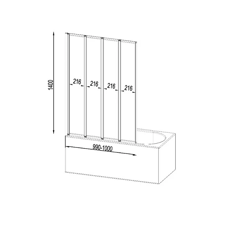 Стеклянная шторка для ванны 100 AM.PM Like W80BS-100-140CT поворотно-складная, профиль хром