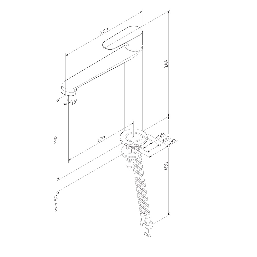 Смеситель для раковины, высокий Above F9X92022, Чёрный