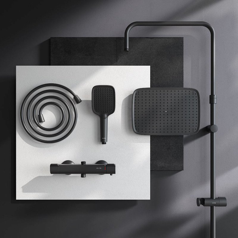 Душевая система AM.PM Func F078F422 стойка с тропическим душем, термостатом, смесителем, черная