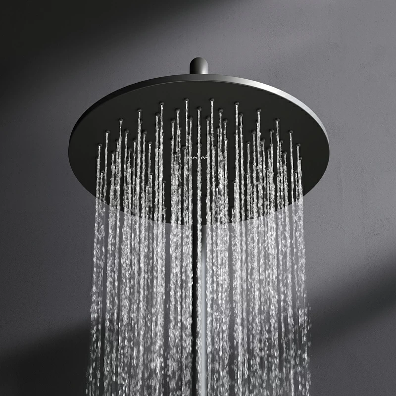 Душевая система AM.PM Like F0780422 стойка с тропическим душем, термостатом, смесителем, черная матовая