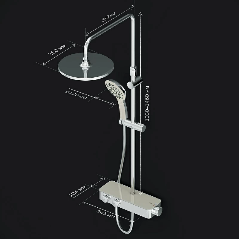 Душевая система AM.PM Inspire 2.0 F0750A400 стойка с тропическим душем, термостатом, хром