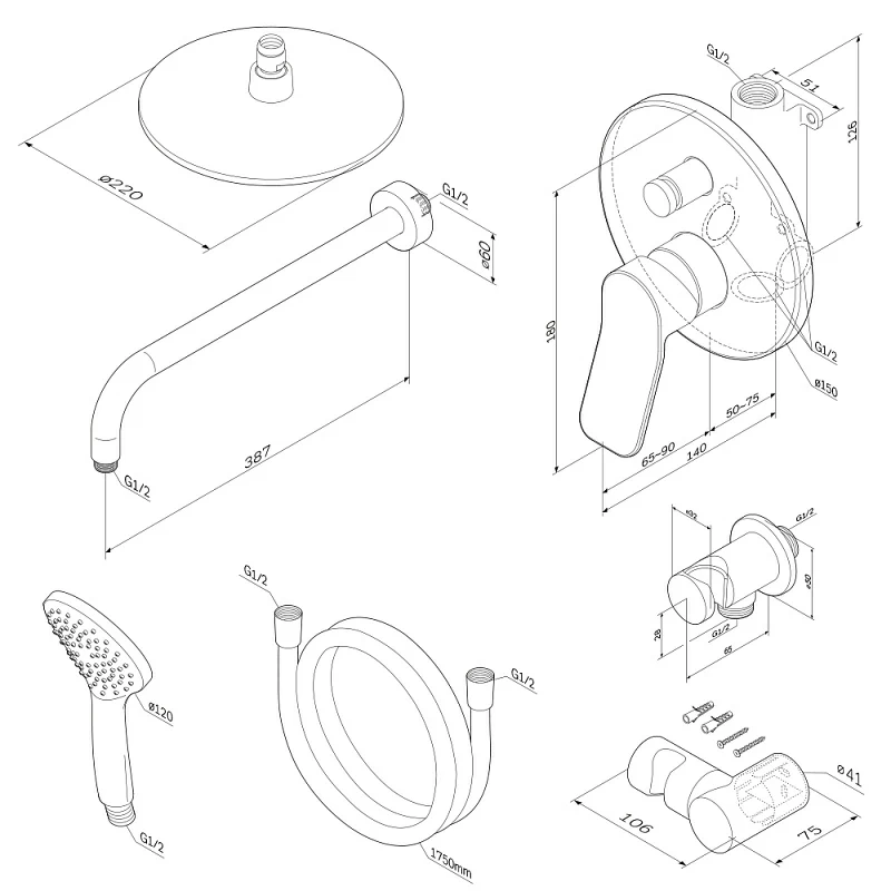 Встраиваемая душевая система AM.PM X-Joy FB85A1RH02 черная: тропический верхний душ, ручной душ