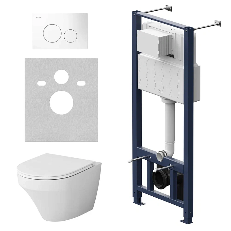 Унитаз подвесной безободковый с инсталляцией AM.PM Inspire IS49001.501700 сиденьем микролифт, белой пневм. клавишей