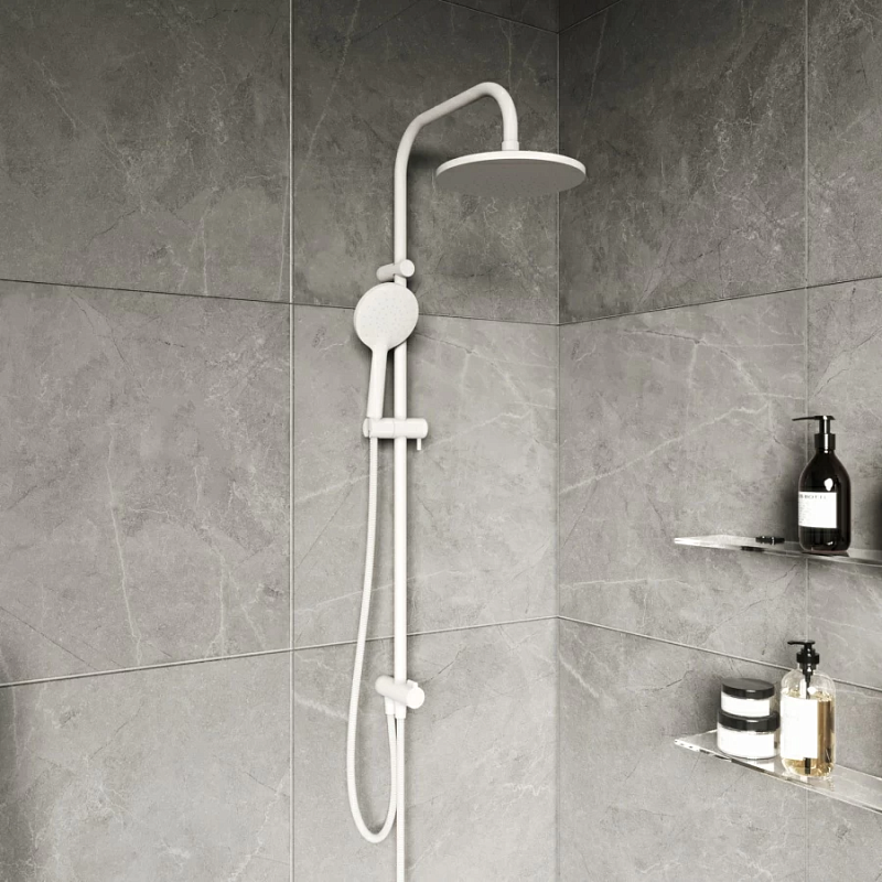 Душевая система Damixa Origin Bit DX977700200 стойка с тропическим душем, белая матовая