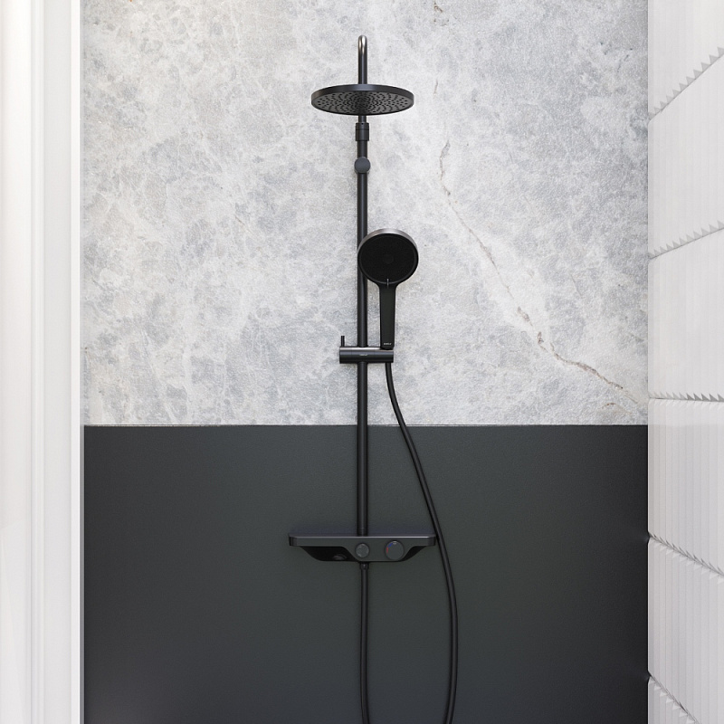 Душевая система Damixa Apollo 947730300 стойка с тропическим душем, изливом, черная