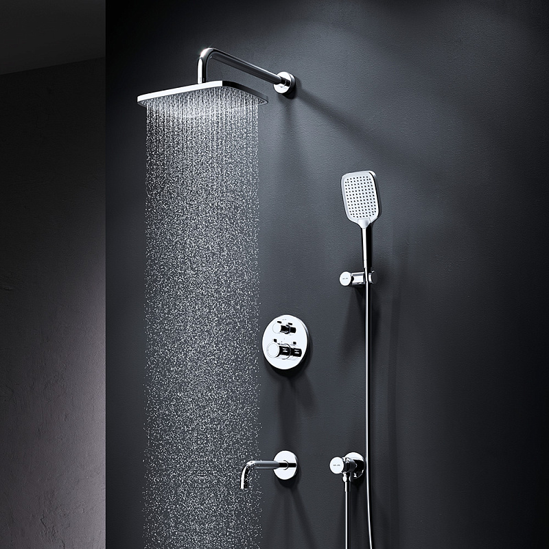 Встраиваемая душевая система AM.PM X-Joy FT85A3RH40 хром: тропический верхний душ, излив с душевой лейкой, термостат