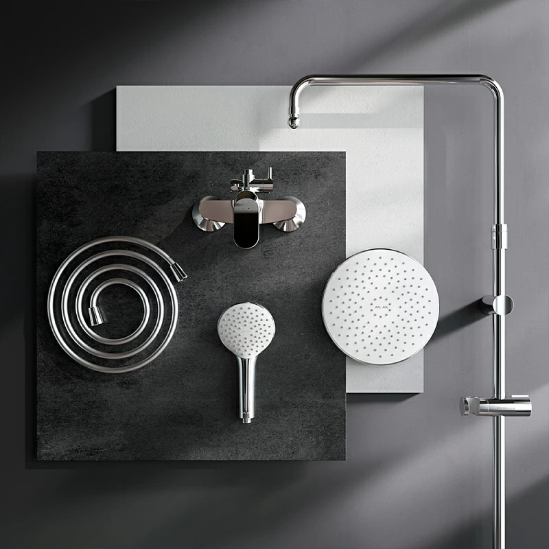 Душевая система AM.PM Sunny F0785C800 стойка с тропическим душем, смесителем, хром