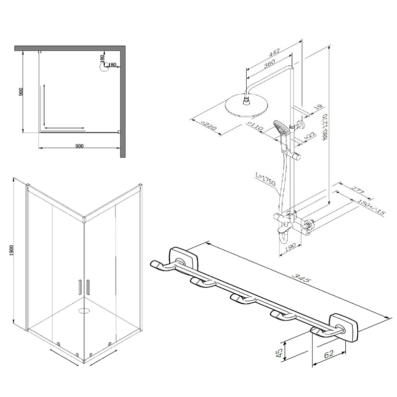 Секция ванны и душа AM.PM Gem WK90DF