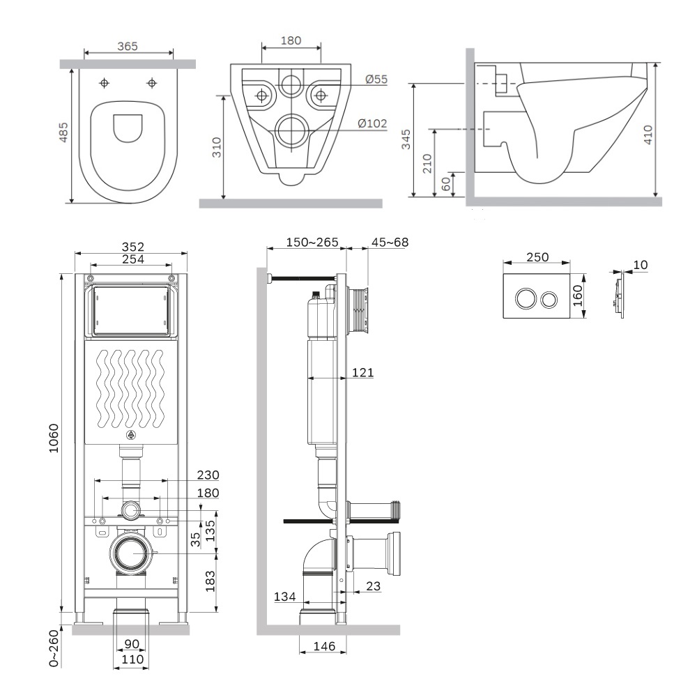 Инсталляция ErgoFit с подвесным унитазом Aquaspin и клавишей Spirit V2.0 IS110151.701900, Синий; белый; хром