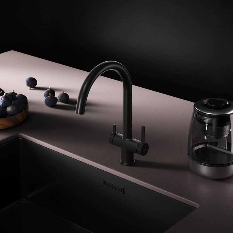 Смеситель для кухни AM.PM Func F8F07722 высокий с C-изливом с каналом для питьевой воды, черный