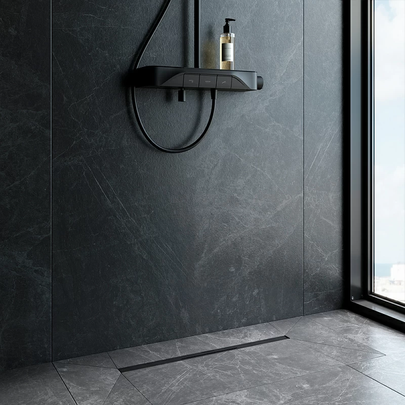 Душевой трап (лоток) 60 AM.PM MasterFlow Slim W01SC-S11-060-05BM комбинированный затвор с черной матовой решеткой