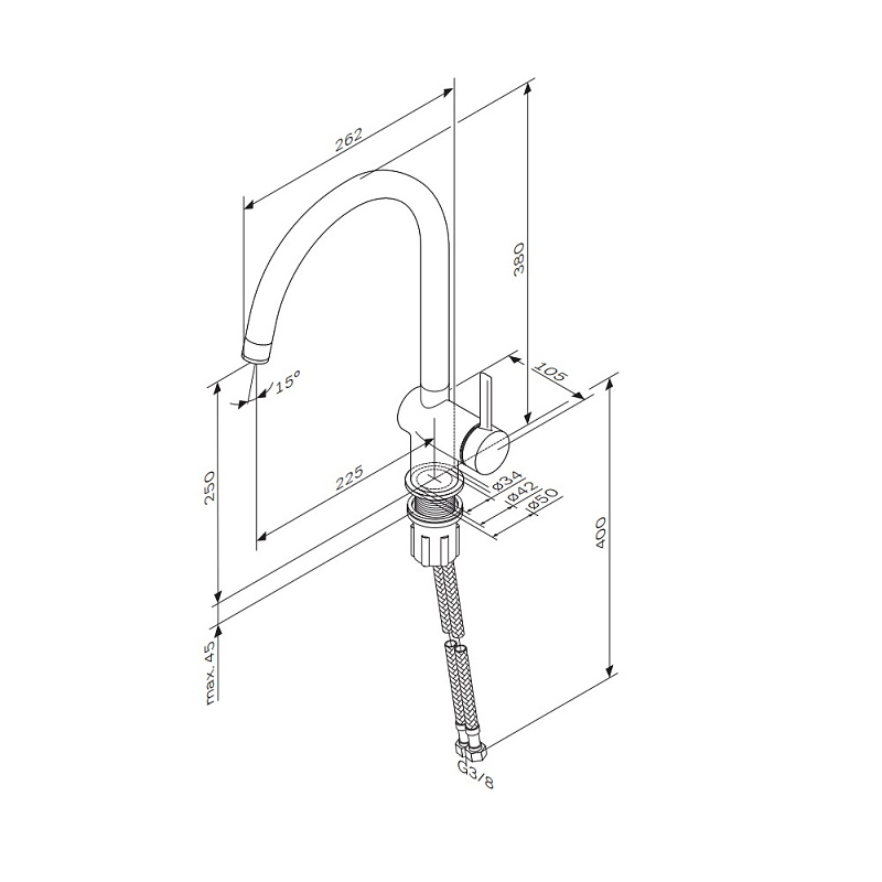 Смеситель для кухни AM.PM Func F8F07011 высокий с С-изливом, сатин
