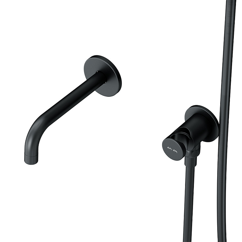 Встраиваемая душевая система AM.PM X-Joy FB85A3RH32 черный: тропический верхний душ, излив с душевой лейкой