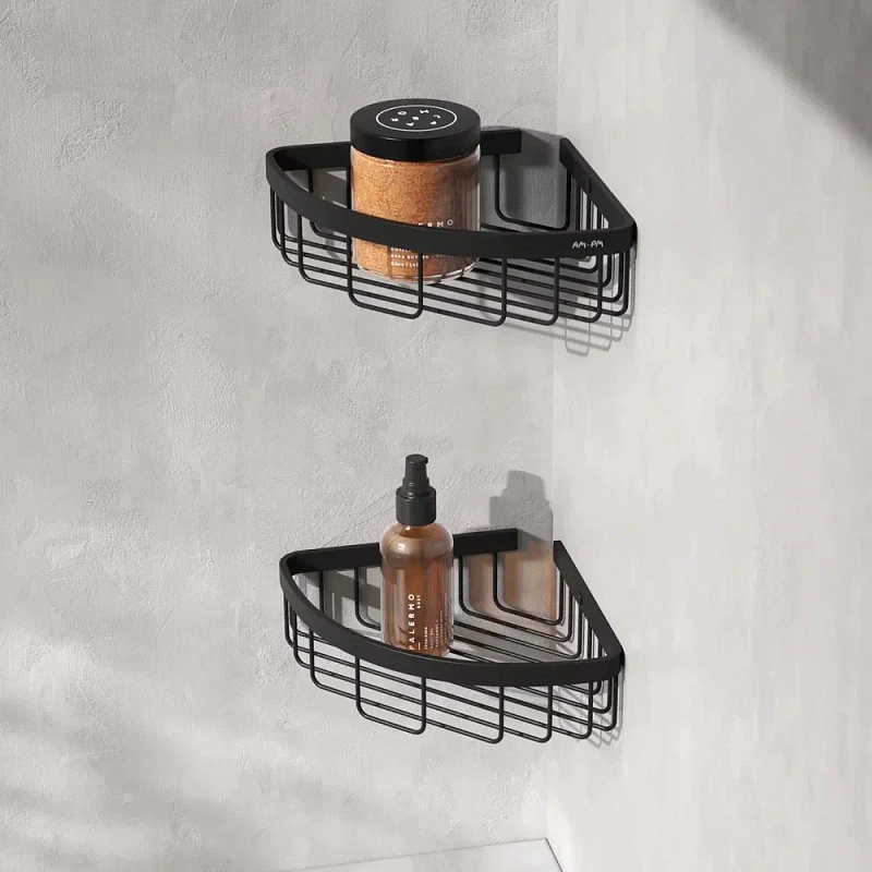 Полка в ванную угловая AM.PM Sense L A7452222 двухъярусная черная