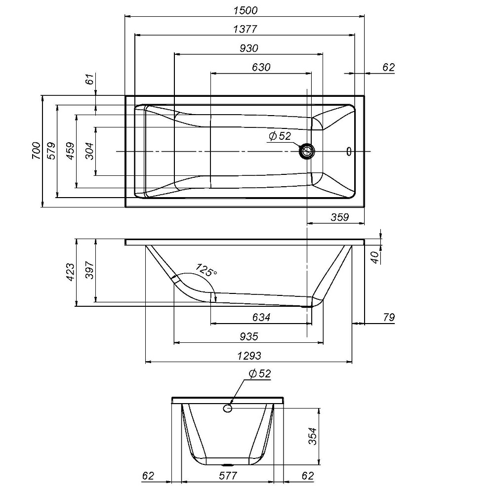 Ванна акриловая 150x70 см Gem W93A-150-070W-A, Белый