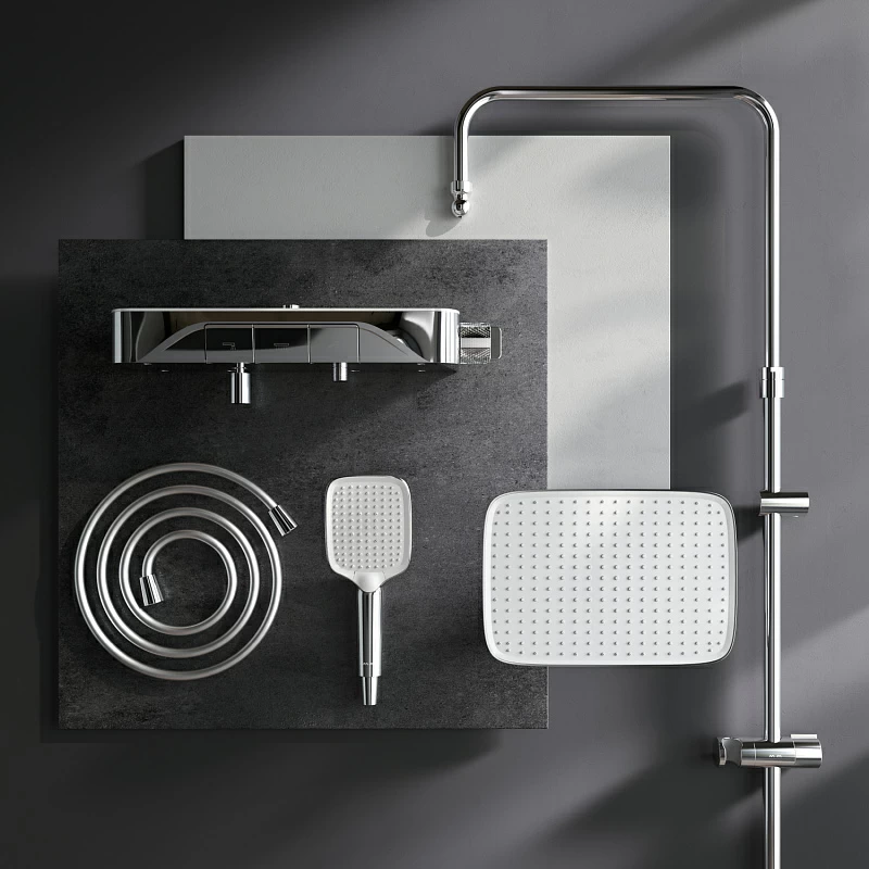 Душевая система AM.PM Func F078F300 стойка с тропическим душем, термостатом, смесителем, изливом, хром