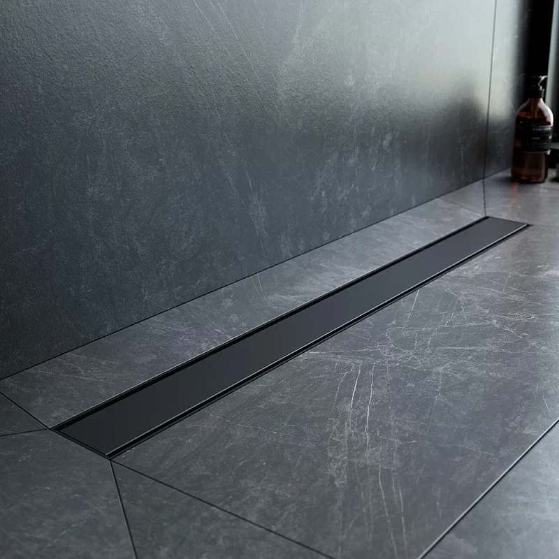 Душевой трап (лоток) 80 AM.PM PrimeFlow W02SC-U11-080-04BM комбинированный затвор с черной матовой решеткой под плитку