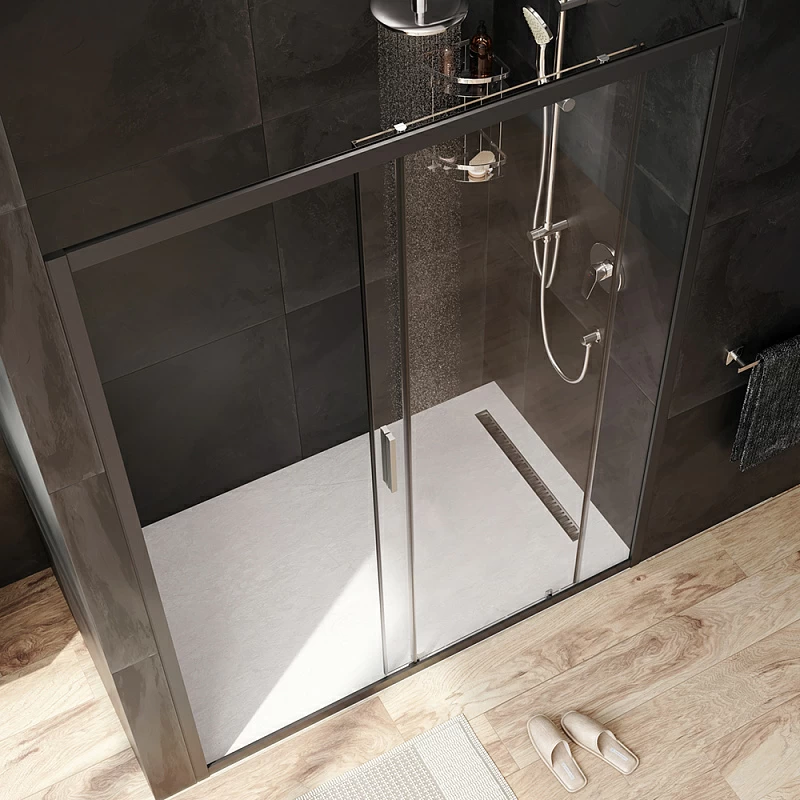 Душевая перегородка с дверью 150x195 AM.PM Gem W90G-150-1-195BT прозрачное стекло, профиль черный матовый