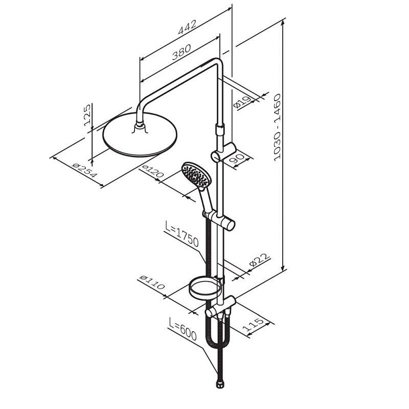 Душевая система AM.PM Like F0780064 стойка с тропическим душем, хром