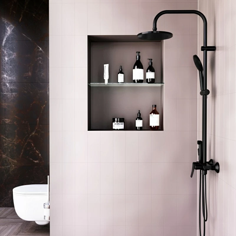 Душевая система Damixa Apollo DX220910300 стойка с тропическим душем, смесителем, черная матовая