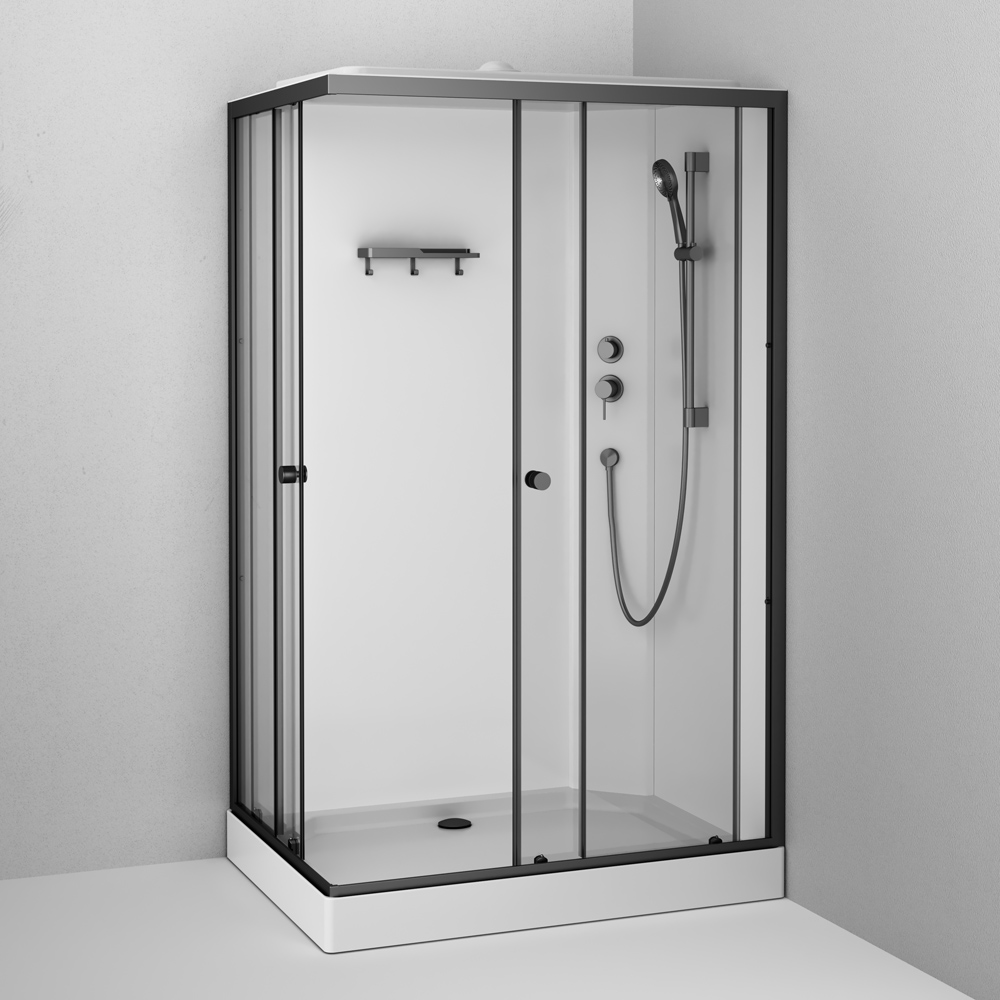 Душевая кабина, прямоугольная, 120x80 см, без гидромассажа X-Joy W94C-403-12080BT, Чёрный, белый, прозрачное