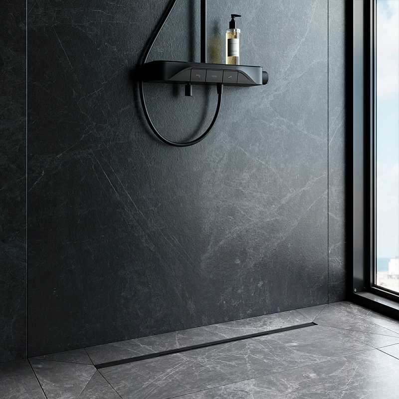 Душевой трап (лоток) 80 AM.PM MasterFlow Slim W01SC-S11-080-05BM комбинированный затвор с черной матовой решеткой