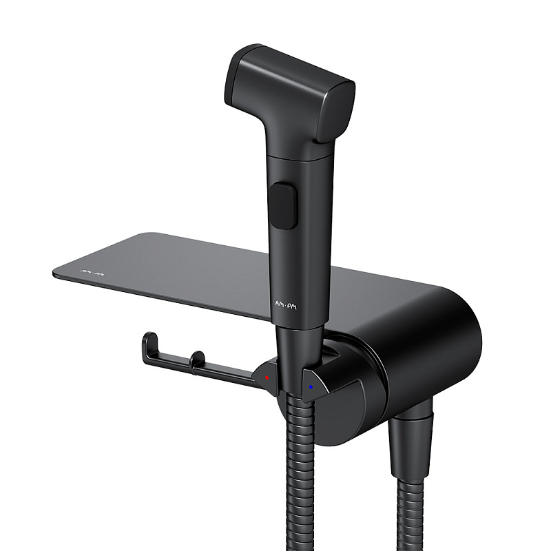 Гигиенический душ со смесителем AM.PM Func F0H8F922 черный встраиваемый, полка, шланг 1200, держатель туалетной бумаги